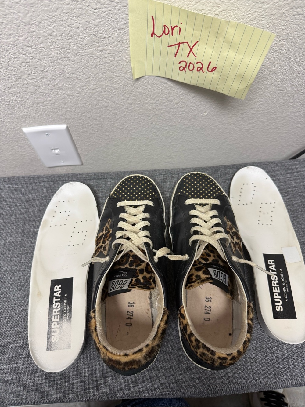 Golden Goose Black with gold studs and Leopard Print Women’s Low-Top Sneakers - Picture 5 of 6